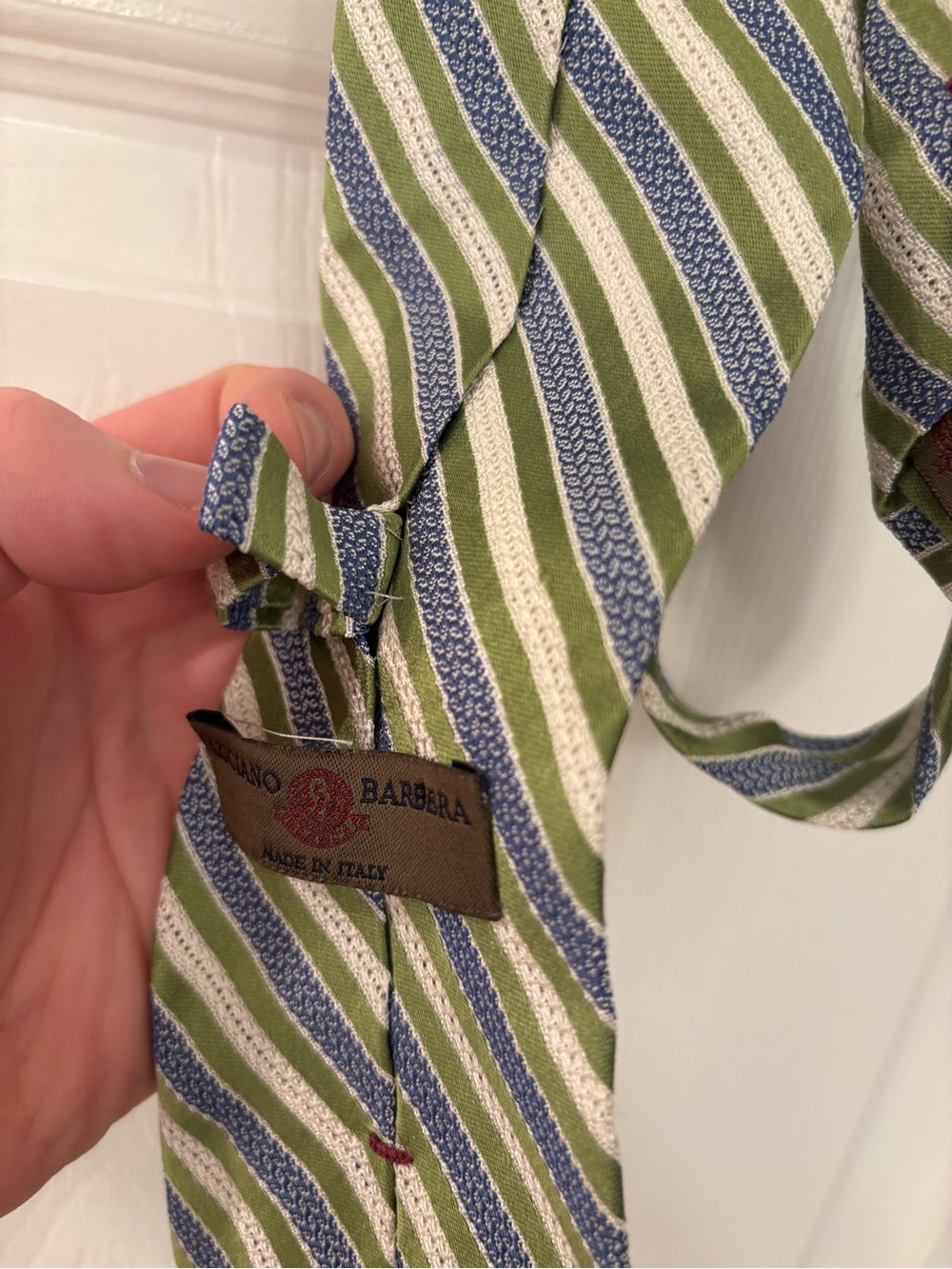 Luciano Barbera Green Striped Silk Tie - Picture 3 of 4